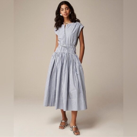 J Crew Drop-waist midi dress in striped cotton poplin - Picture 1 of 5